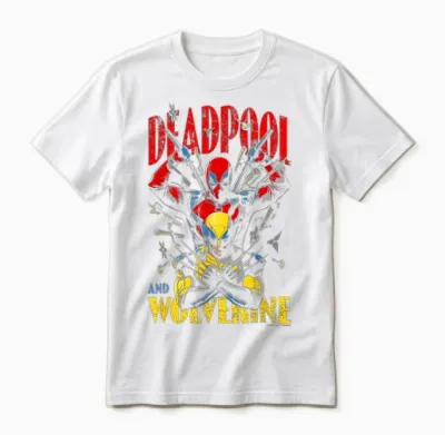 Marvel Deadpool & Wolverine Iconic Buds Retro Big Unisex T-Shirt - White