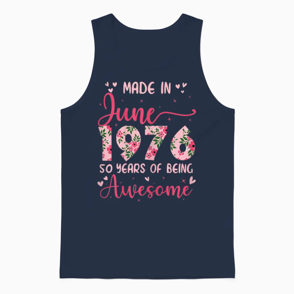 Juin 1976 Cool Cadeau Anniversaire 50 Ans Pour Femmes Unisex Tank Top in Navy
