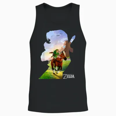 Nintendo Zelda Link Epona Ride Silhouette T-Shirt Small Unisex Tank Top - Black