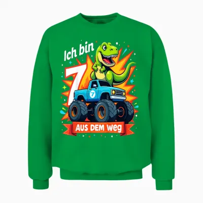 Kinder Ich Bin 7 Dinosaurier Monstertruck Kindergeburtstag Unisex Sweatshirt - Irish Green