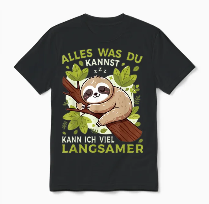 Sloth Sleep Shirt "alles Was Du Kannst" Funny Sloth T-Shirt, Black Unisex T-Shirt in Black