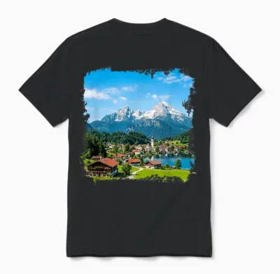 Alpes Bavaroises Montagne Village Lac Paysage Pittoresque Unisex T-Shirt - Black