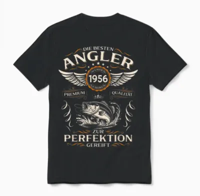 70th Birthday Man Gift Angler the Best 1956 Funny Unisex T-Shirt - Black
