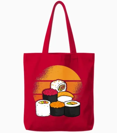 Sushi Aesthetic Retro Sun Tote Bags - Red