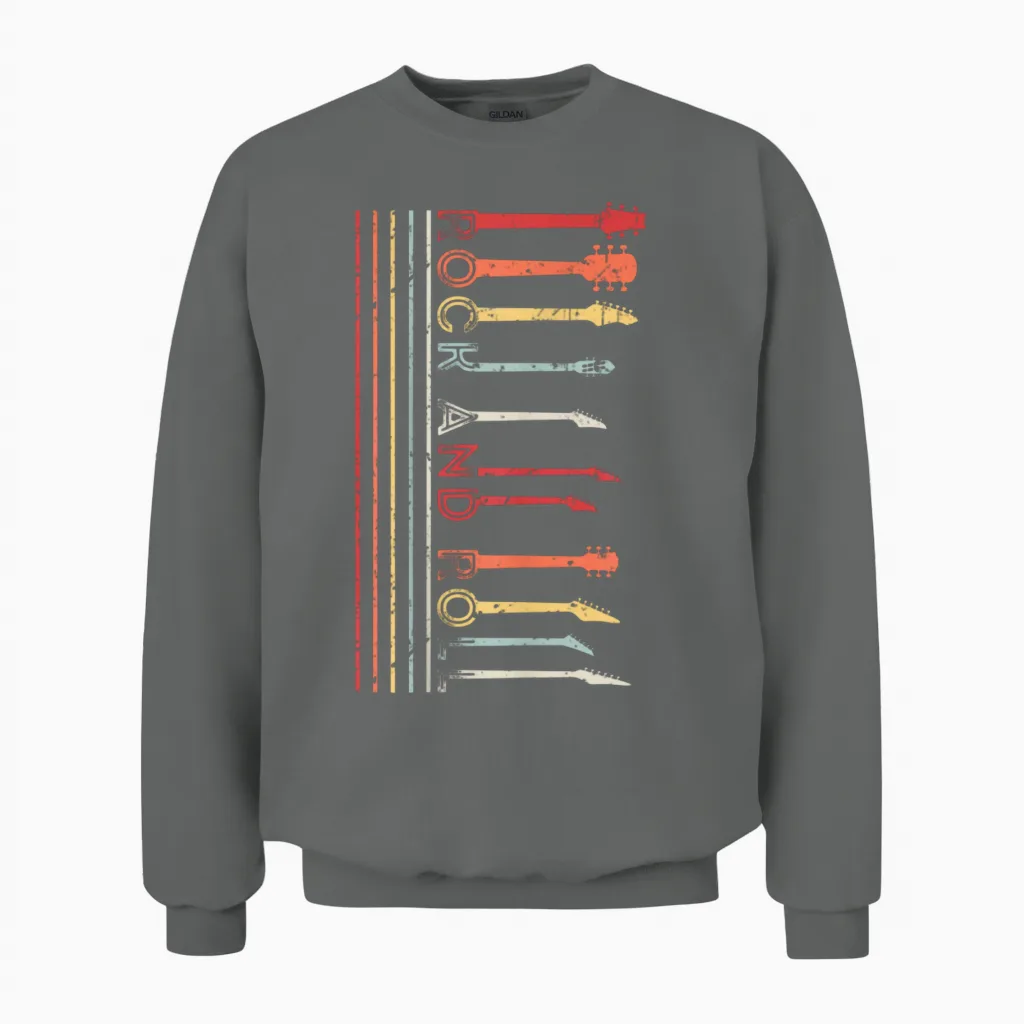 Classic Rock and Roll Vintage T Shirt Concert Band Unisex Sweatshirt in Graphite Heather
