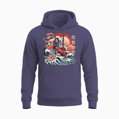 Majestic Koi Fish Ukiyo-E Japanese Design Unisex Hoodie - Heather Sport Dark Navy