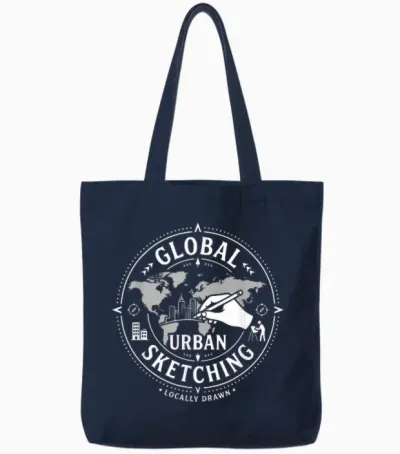 Urban Sketching Artiste Global Ville Drawing Tote Bags - Navy