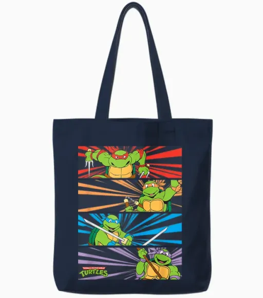 Mademark X Teenage Mutant Ninja Turtles - Raphael, Michaelangelo, Donatello and Leonardo Retro Style Tote Bags in Navy