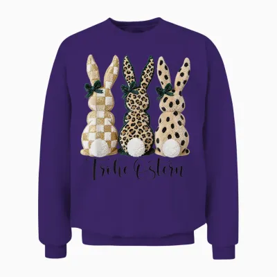 Frohe Ostern Hasen Vintage Leo Karo Punkte Print Oster Deko Unisex Sweatshirt - Purple
