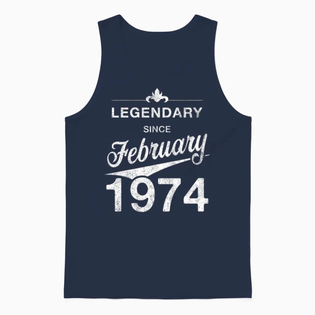 50th Birthday 50 Year Old Born February 1974 Gift Unisex Tank Top in Navy