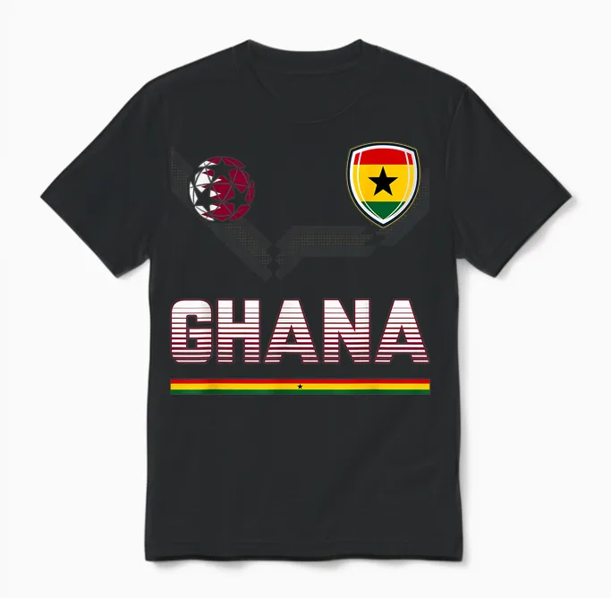 Ghana Fußball-Fan-Trikot Ghanaian Flagge Fußballliebhaber Unisex T-Shirt in Black