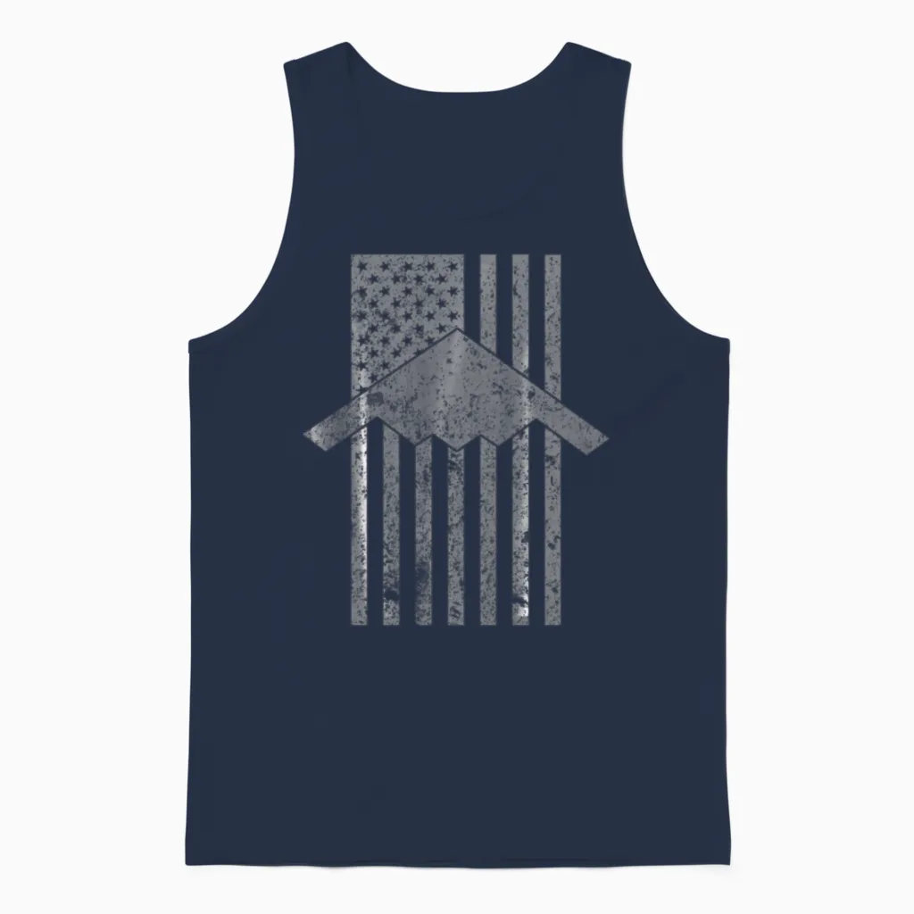 B 2 Spirit Stealth Bomber Patriotic Vintage Unisex Tank Top in Navy