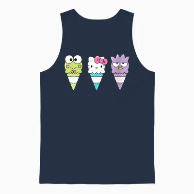 Womens Hello Sanrio Keroppi Hello Kitty Badtz-Maru Ice Cream Cone Unisex Tank Top - Navy