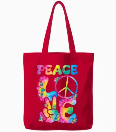 Peace Sign Love Tie Dye Style Rétro Années 70 Et 80 Tote Bags - Red