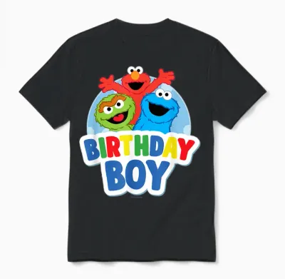 Sesame Street Elmo Oscar Cookie Monster Birthday Boy Unisex T-Shirt - Black