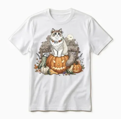 Cut Ragdoll Cat Pumpkin Patch Halloween Unisex T-Shirt - White