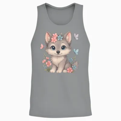 Cute Baby Wolf with Flowers Sakura Floral I Kids Wolf Women Unisex Tank Top - Sport Grey