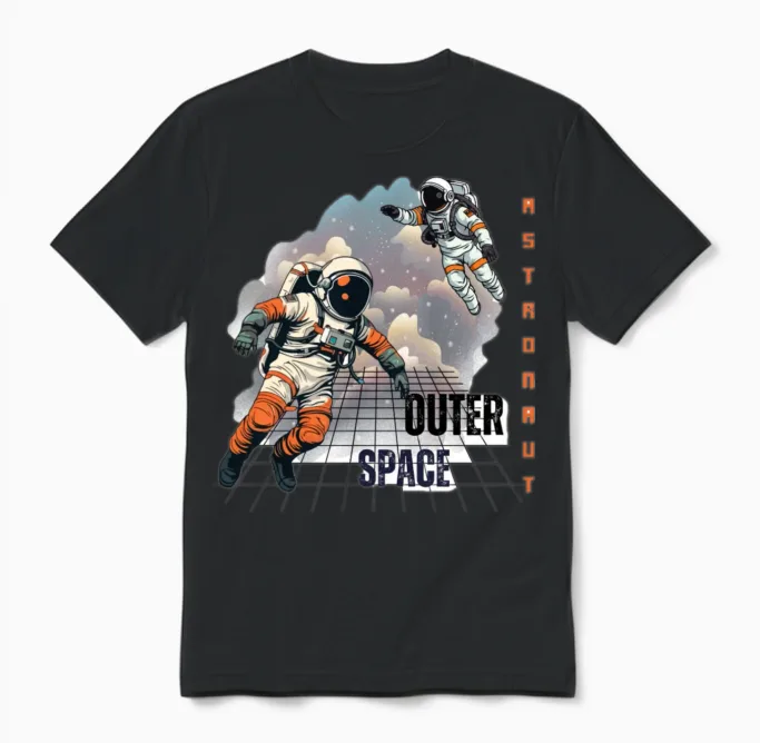 Astronauts Over Neon Space Grid Unisex T-Shirt in Black