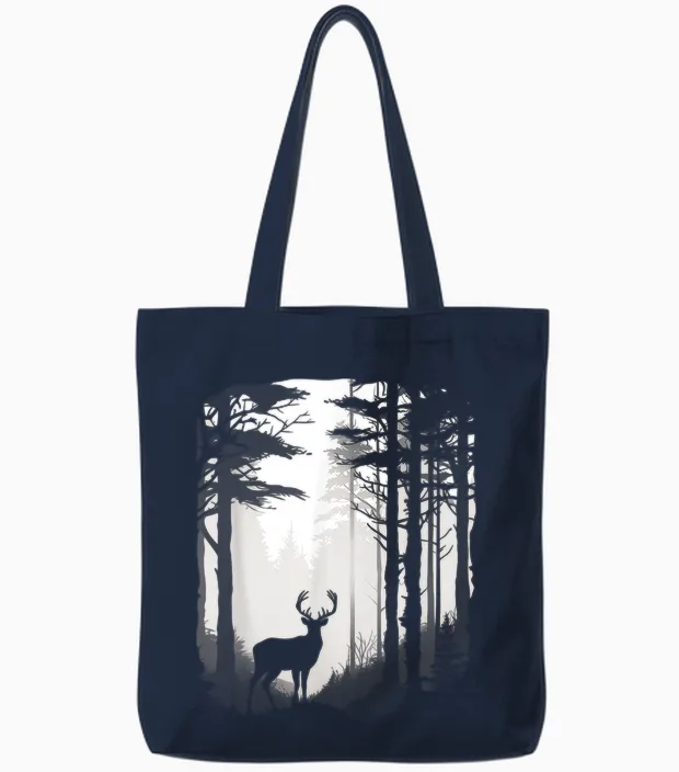 Deer Forest Wildlife Tote Bags in Navy