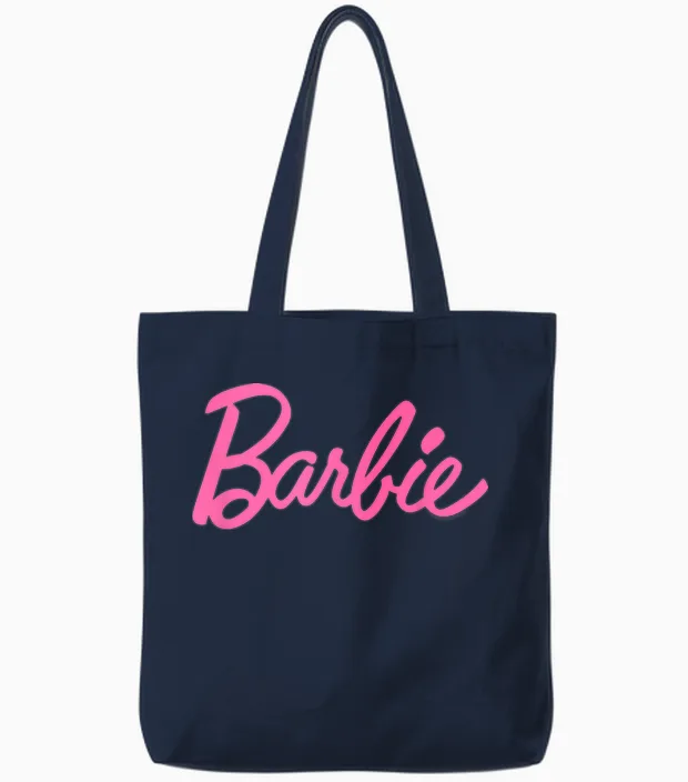 Barbie Classic Logo Pink T-Shirt, Black Tote Bags in Navy