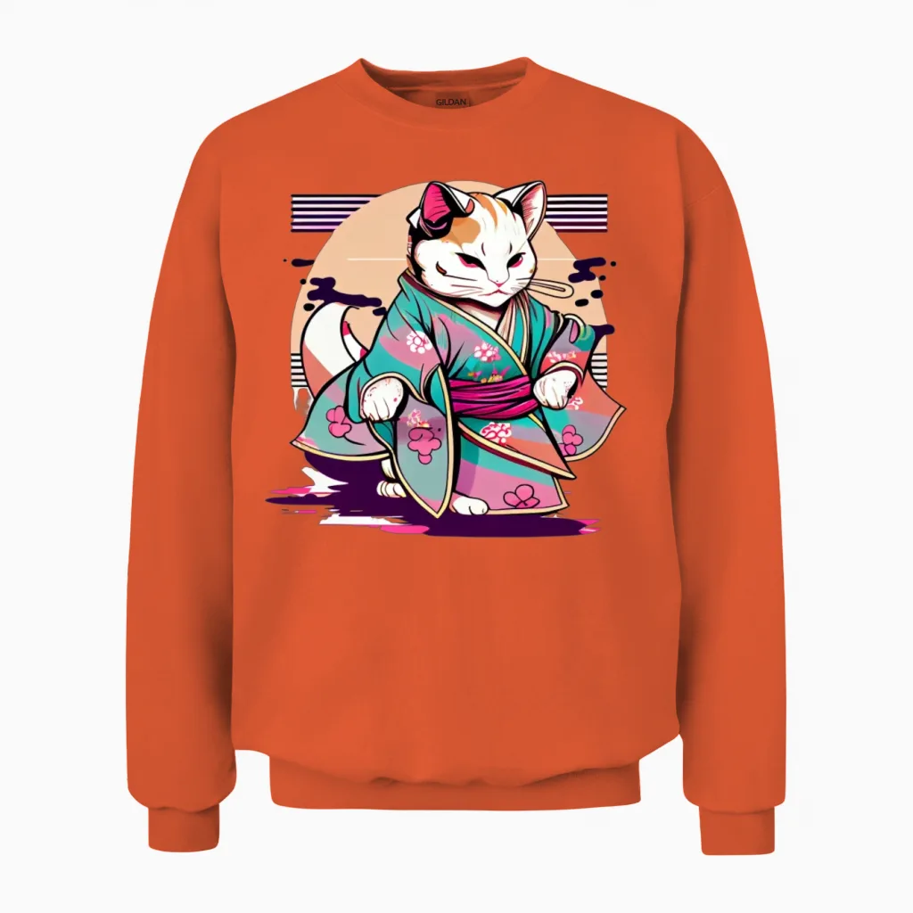 Cat Kimono Lovers Gift Unisex Sweatshirt in Orange