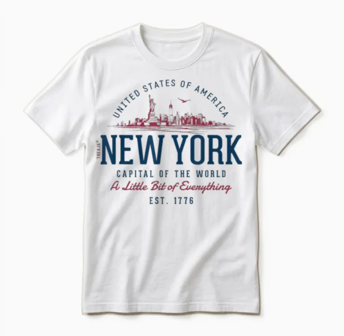 Vintage Look Retro Style United States New York T-Shirt, White Unisex T-Shirt in White