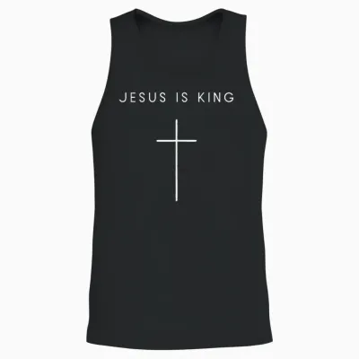 Jesus Is King Cross - Minimalist Christian Religious Jesus Unisex Tank Top - Black
