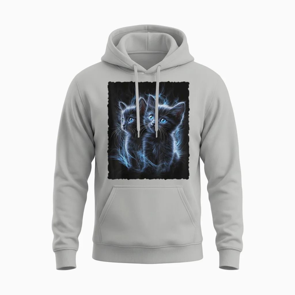 Cute Magic Cat Kitten Fantasy Art T-Shirt, Black Unisex Hoodie in Ash