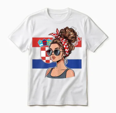 Croatia Fanartikel Frauen Messy Bun Kroatien Flagge Unisex T-Shirt - White