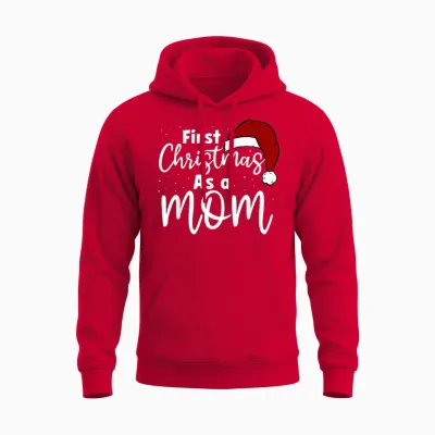 First Christmas as a Mom Family Matching New Mommy Xmas Unisex Hoodie - Red
