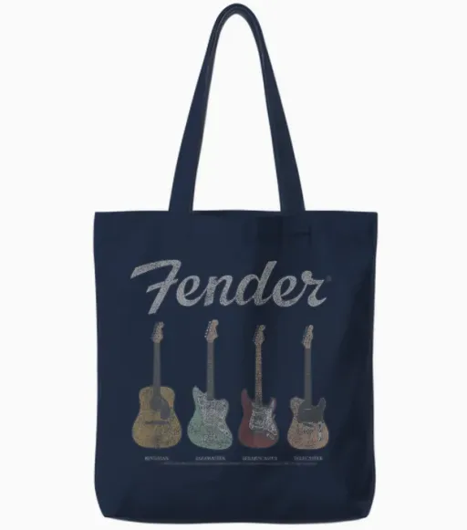 Fender Vintage Guitar Lineup T-Shirt Small Tote Bags in Navy