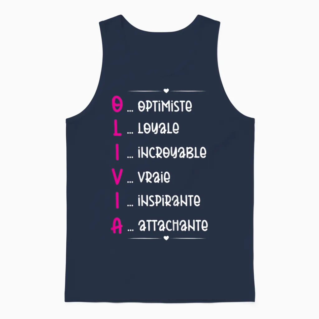Olivia Prenom Personnalisé Femme Cadeau Prenom Olivia Girls' T-Shirt, Black Unisex Tank Top in Navy