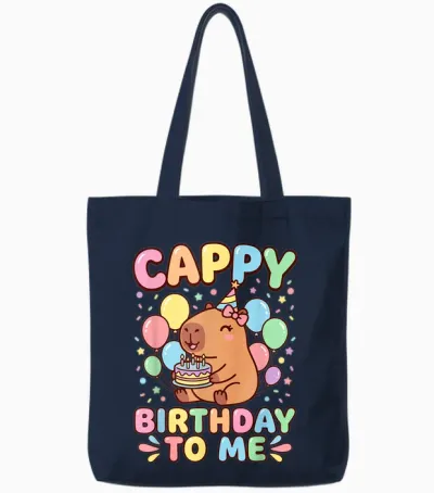 Cappy Birthday Capybara Birthday to Me Tote Bags - Navy