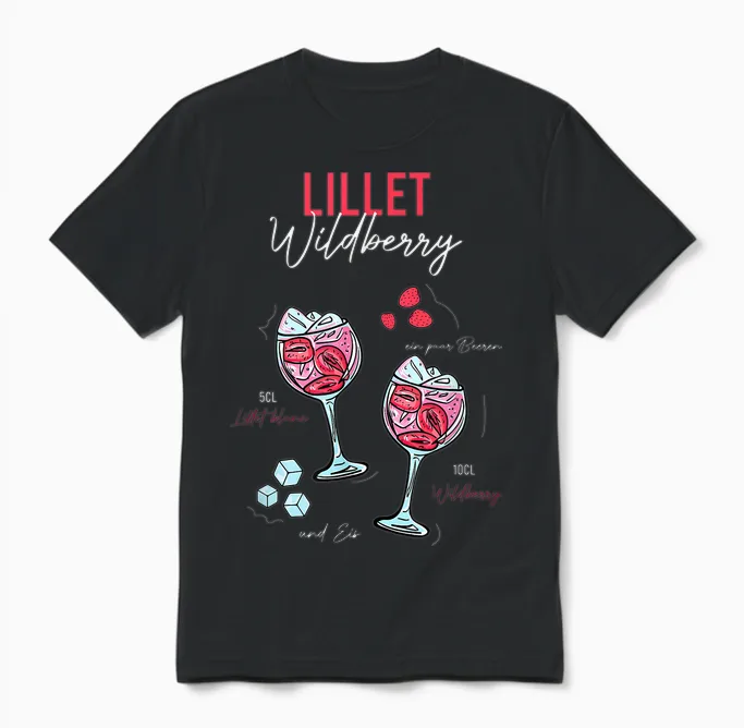 Wildberry Lillet Fruits Cocktail Summer Alcohol T-Shirt, Black Unisex T-Shirt in Black