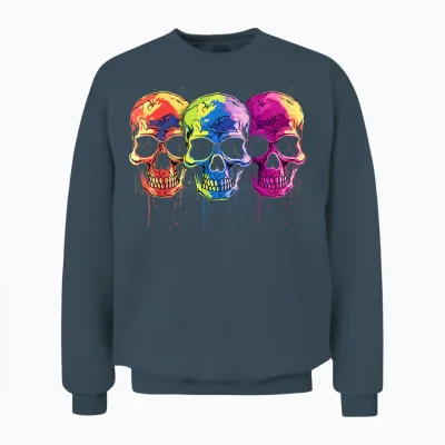 Skulls Colourful Teardrop 80s Retro Style Skull T-Shirt, Black Unisex Sweatshirt - Dark Heather