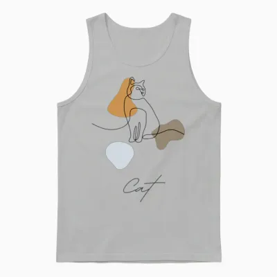 Cat Line Art Unisex Tank Top - Ash