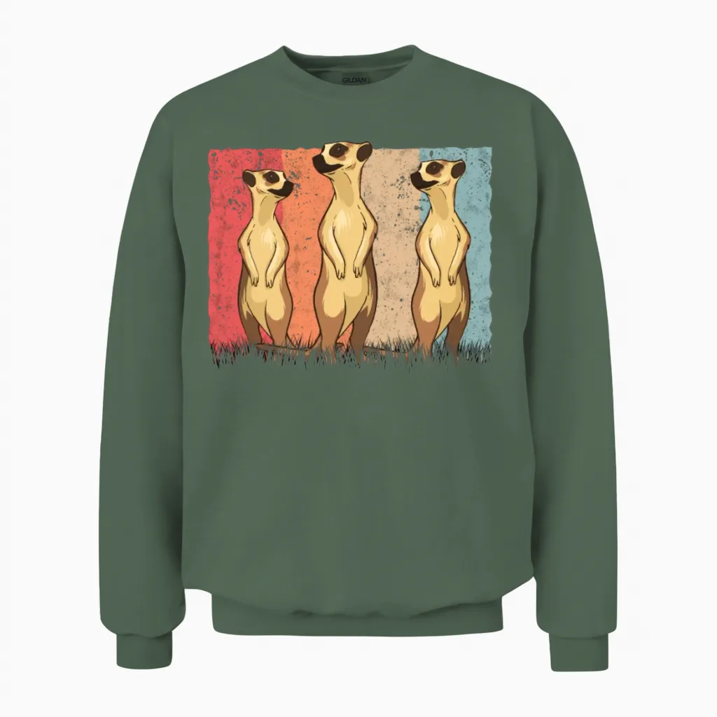 Meerkat Vintage Retro Unisex Sweatshirt - Military Green