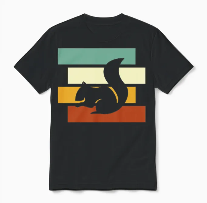 Squirrel Retro Unisex T-Shirt in Black