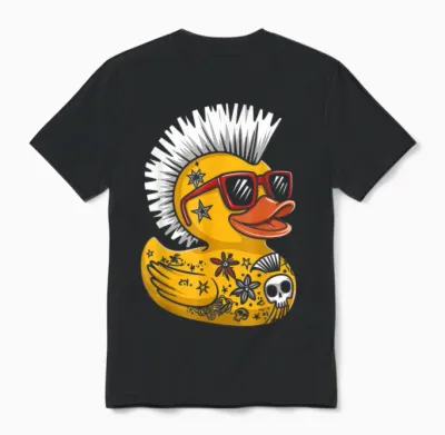 Punk Duck Rubber Duck Punk Rocker Duckling Costume Funny T-Shirt, Black Unisex T-Shirt - Black
