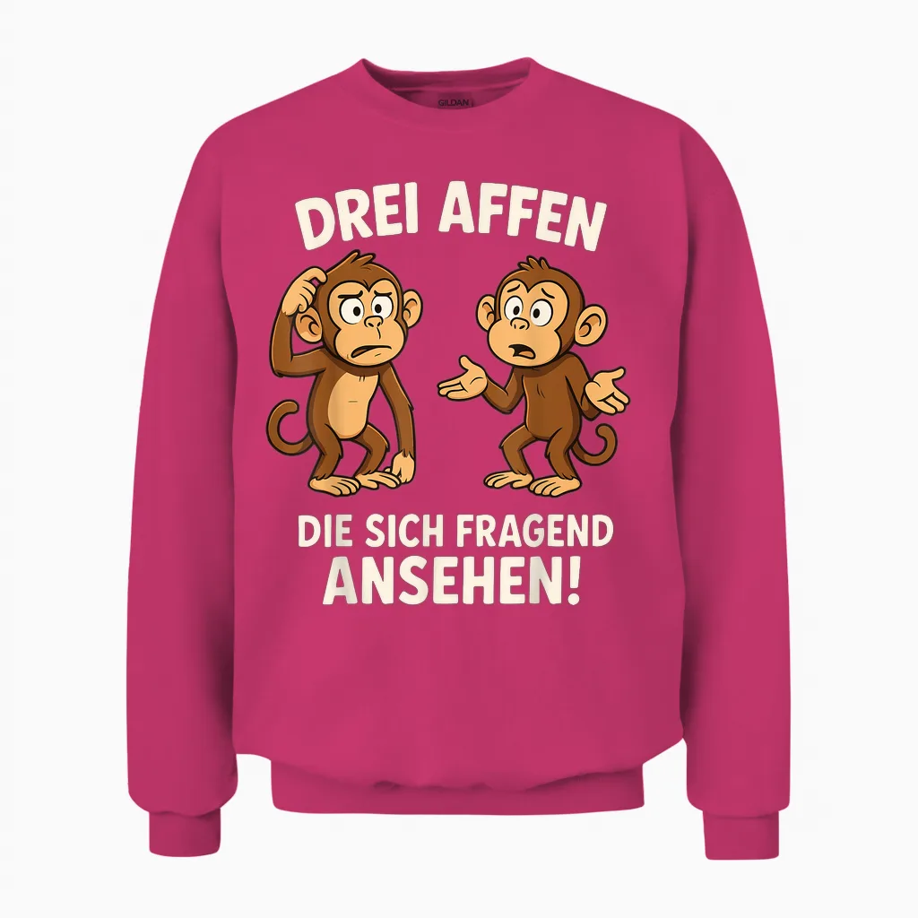 Drei Affen Die Sich Fragend Ansehen Sarkasmus Ironisches Unisex Sweatshirt in Heliconia