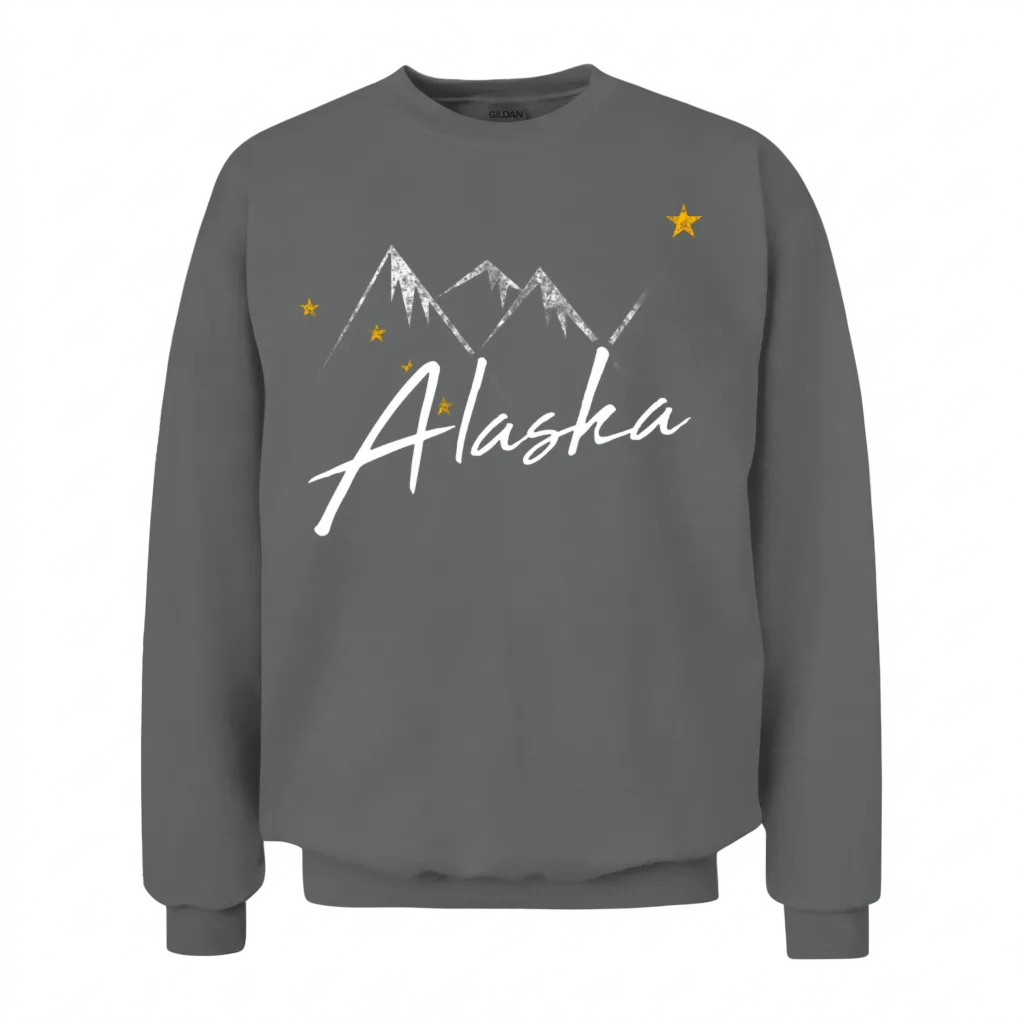 Alaska Flag Mountains Distressed State Unisex Sweatshirt - Graphite Heather