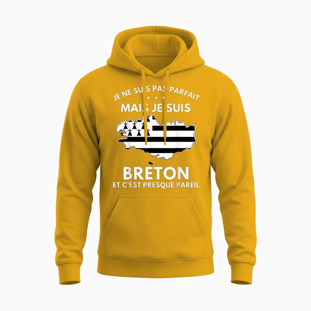 Breton Je Suis Pas Parfait Mais Je Suis Breton Bretagne T-Shirt, Black, S Unisex Hoodie in Gold