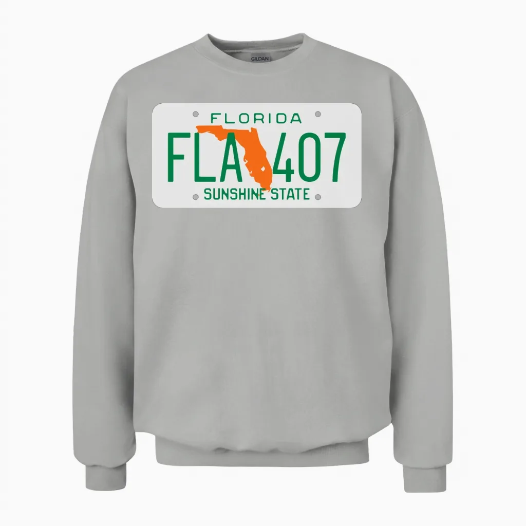 Retro Florida License Plate Fla 407 Unisex Sweatshirt - Ash