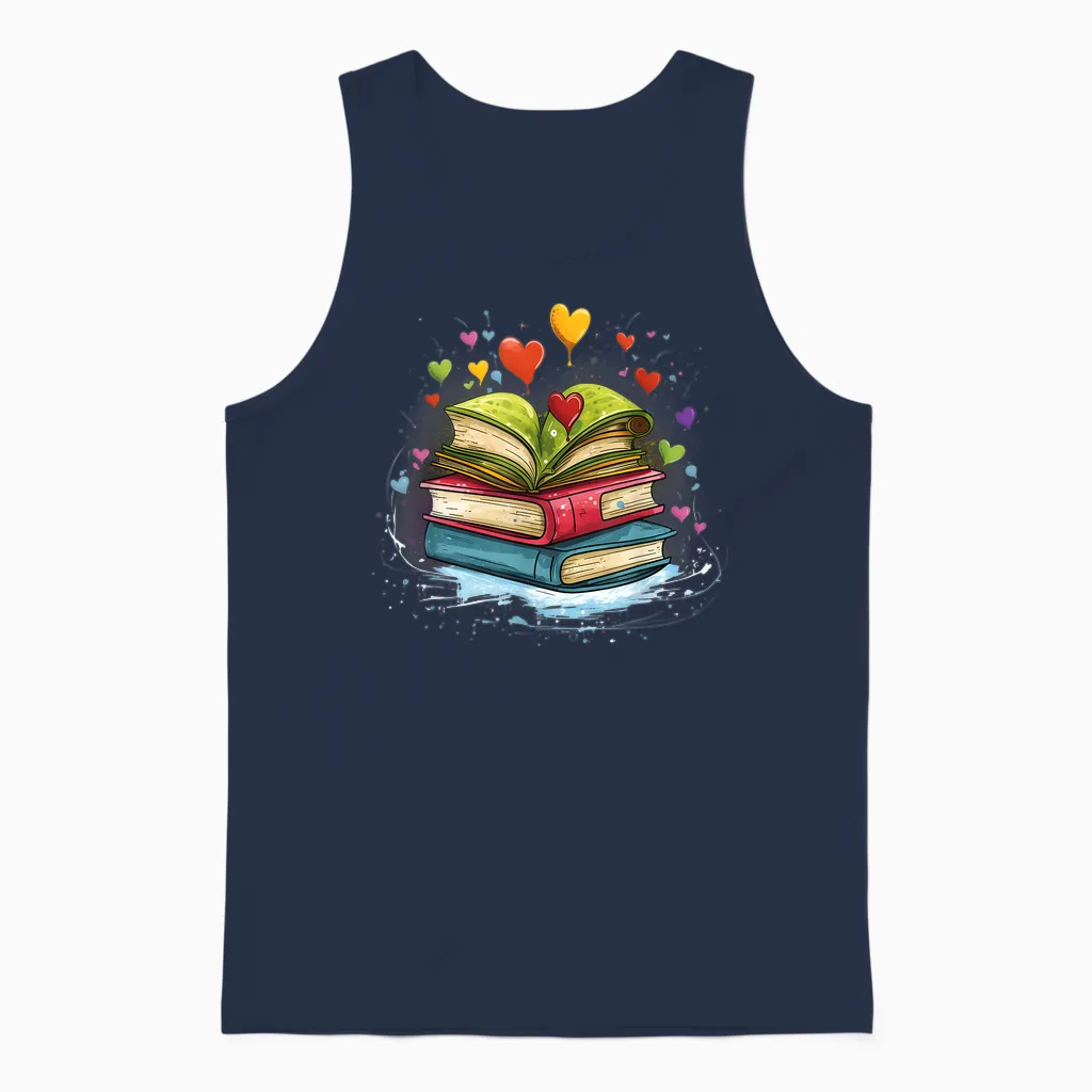 Bunte Bücher Damen Liebe Bücher Aquarell Booklover Unisex Tank Top in Navy