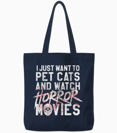 Funny Horror Movie Fan - Halloween Cat Lover Gift Men Women Tote Bags - Navy