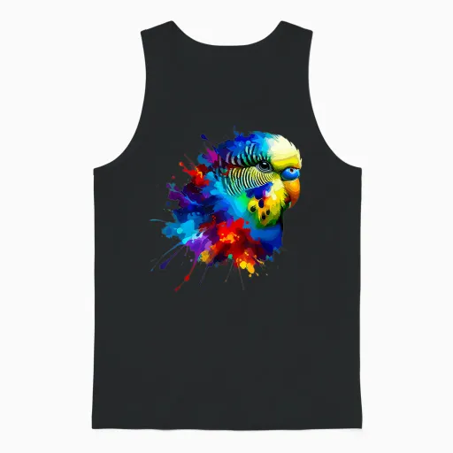 Splash Art Parakeet Unisex Tank Top in Black