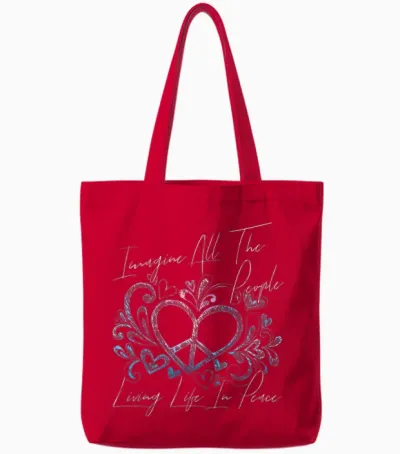 Imagine Hippie People Living Life in Peace and Love Tote Bags - Red
