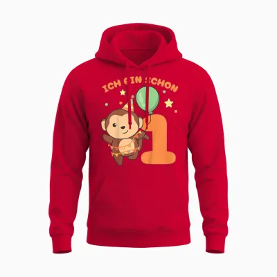 Kinder Affe Ich Bin Schon 1 Affen Geburtstags Kinder Unisex Hoodie - Red