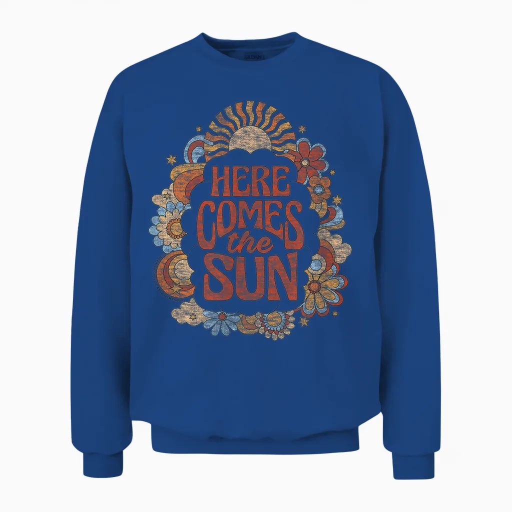 The Beatles - Here Comes the Sun Retro-Vintage-Blumen Unisex Sweatshirt in Royal