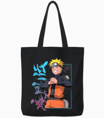 Naruto Shippuden Naruto Kanji Frame Colorful Anime Tote Bags - Black